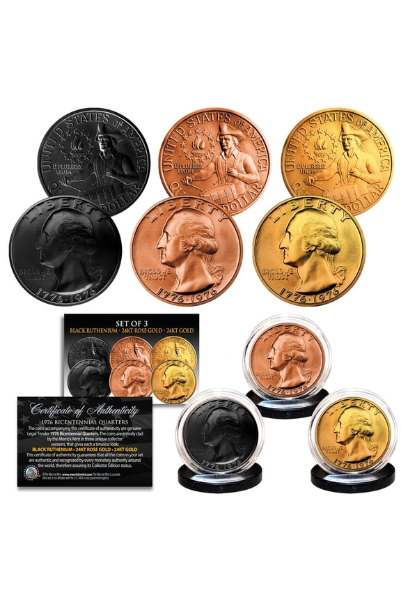 1976 Bicentennial U.S. Quarter Coins SET of 3 Metal Versions