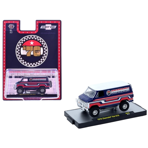 1976 Chevrolet G10 Van "Freedom '76" Dark Blue with White Top and Red and White Graphics 1/64 Diecast Model Car by M2 Machines