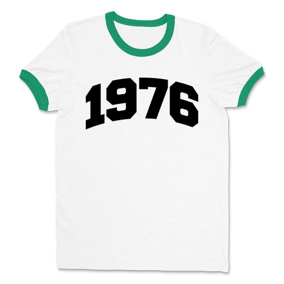 1976 College Style Ringer Tee Shirt Unisex 2X-Large White/Kelly Green