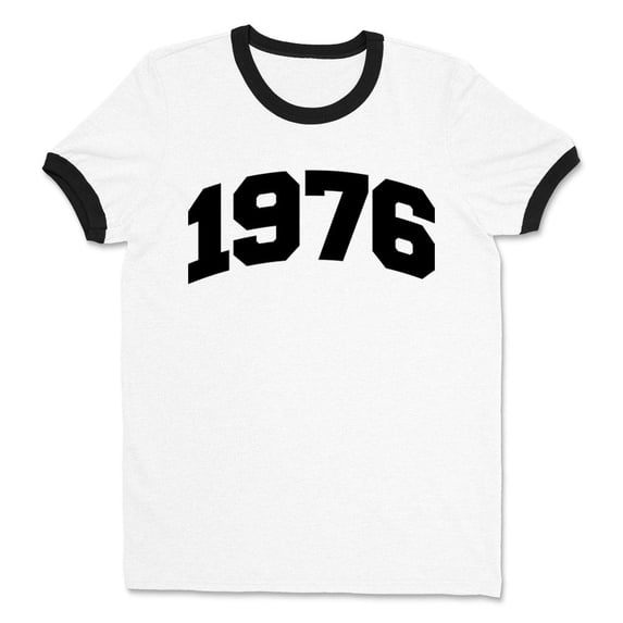 1976 College Style Ringer Tee Shirt Unisex Large White/Black