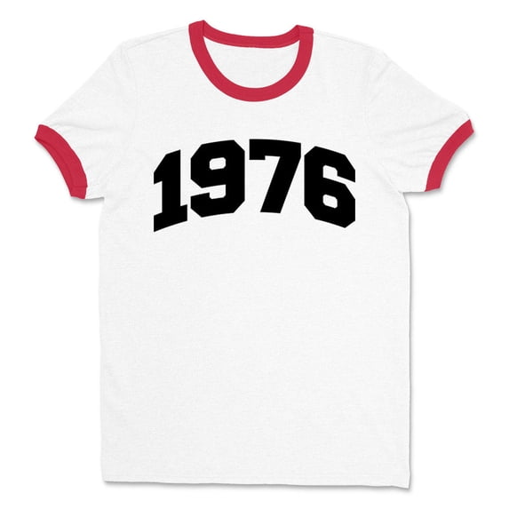 1976 College Style Ringer Tee Shirt Unisex Small White/Red