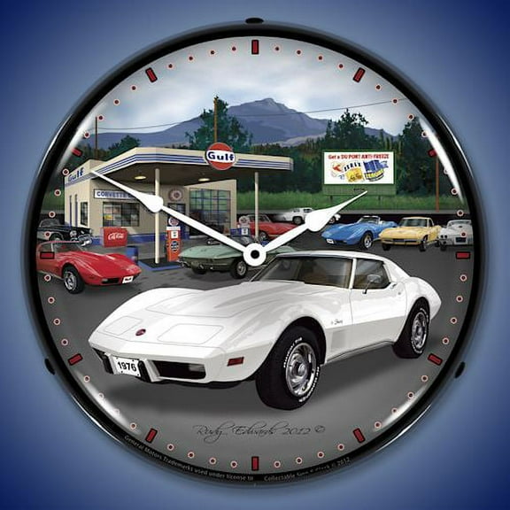 1976 Corvette and Gulf Gas Station Lighted Clock