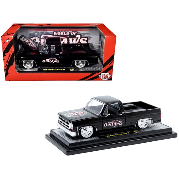 1976 GMC Sierra Grande 15 Pickup Truck "World of Outlaws" Black Limited Edition 1/24 Diecast Model Car by M2 Machines