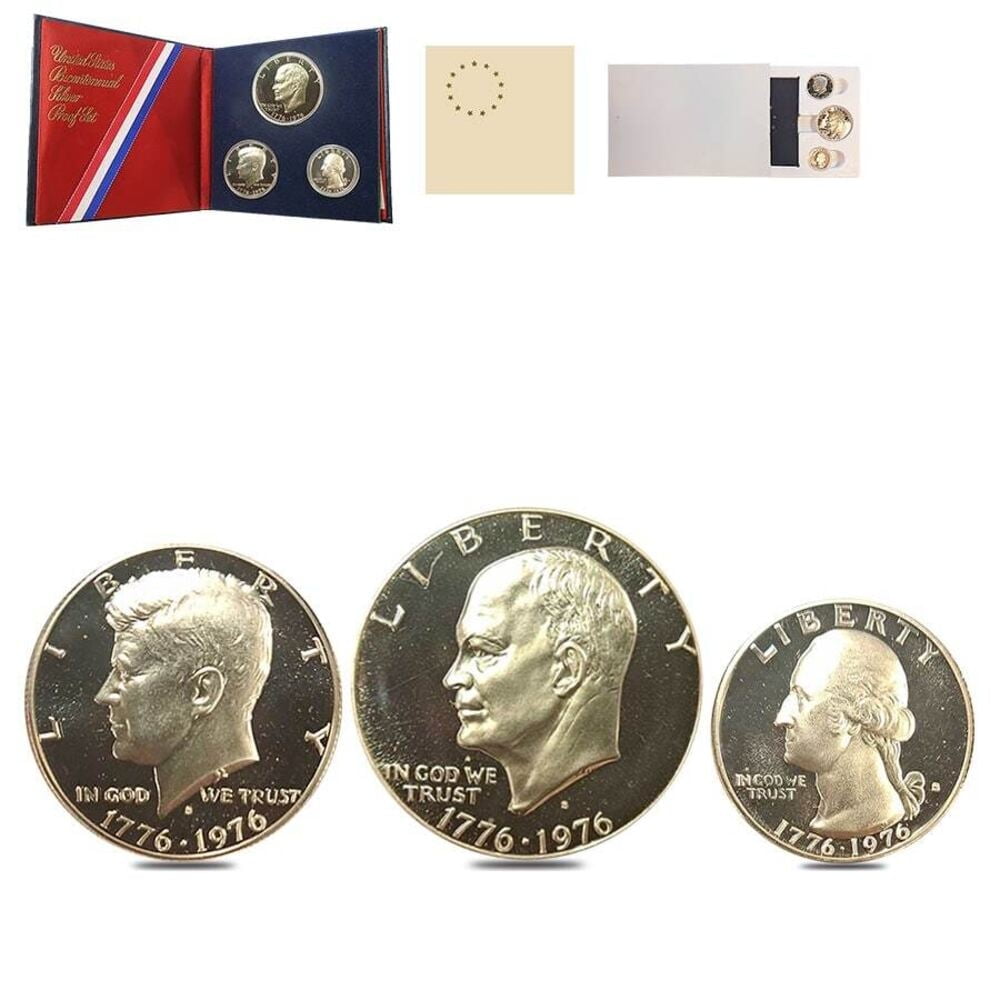 U.S. MINT 1976-S Bicentennial Silver Proof 3-Coin Set (Styrofoam, Booklet, w/COA)