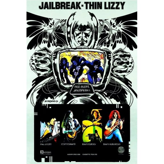 1976 THIN LIZZY POSTER WALL ART re- PRINT MUSIC STORE WINDOW PROMO IN 11 x 17 Inch Poster