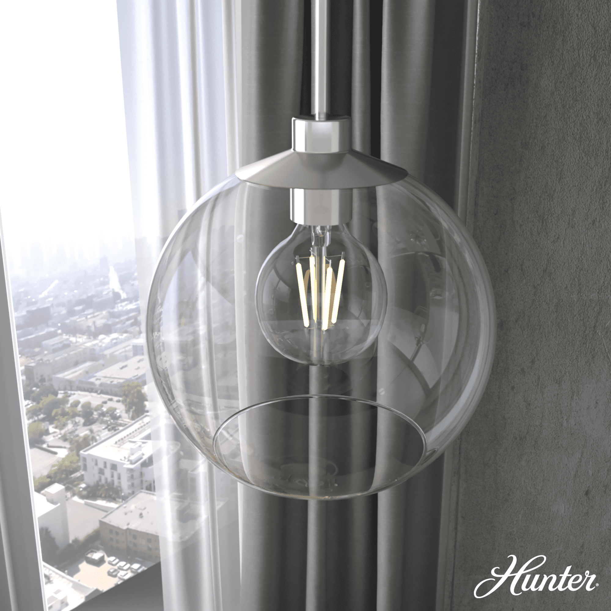 Hunter Xidane Brushed Nickel 14" Globe Pendant Light