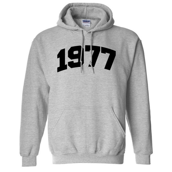 1977 College Style Hoodie Sweatshirt Unisex 2X-Large Grey