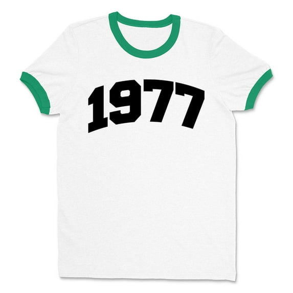 1977 College Style Ringer Tee Shirt Unisex 2X-Large White/Kelly Green