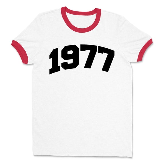 1977 College Style Ringer Tee Shirt Unisex 2X-Large White/Red