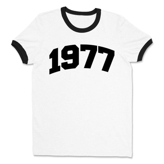 1977 College Style Ringer Tee Shirt Unisex Large White/Black
