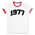 thumbnail image 1 of 1977 College Style Ringer Tee Shirt Unisex Small White/Red, 1 of 5