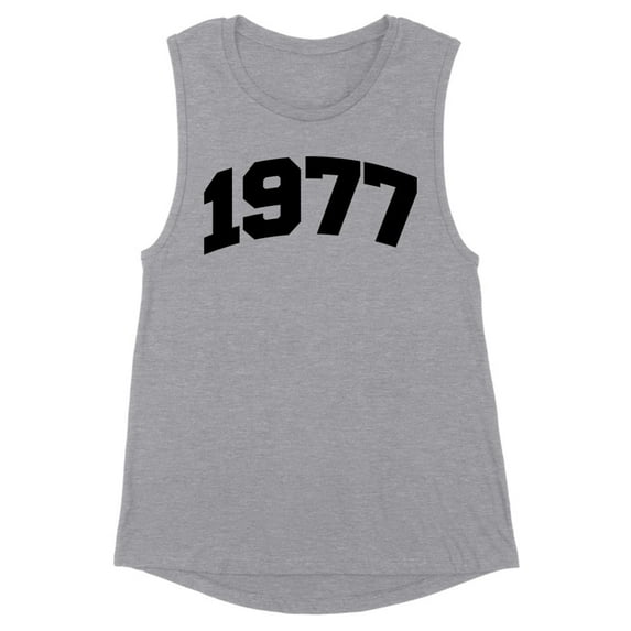 1977 College Style Women's Muscle Tank Large Heather Grey
