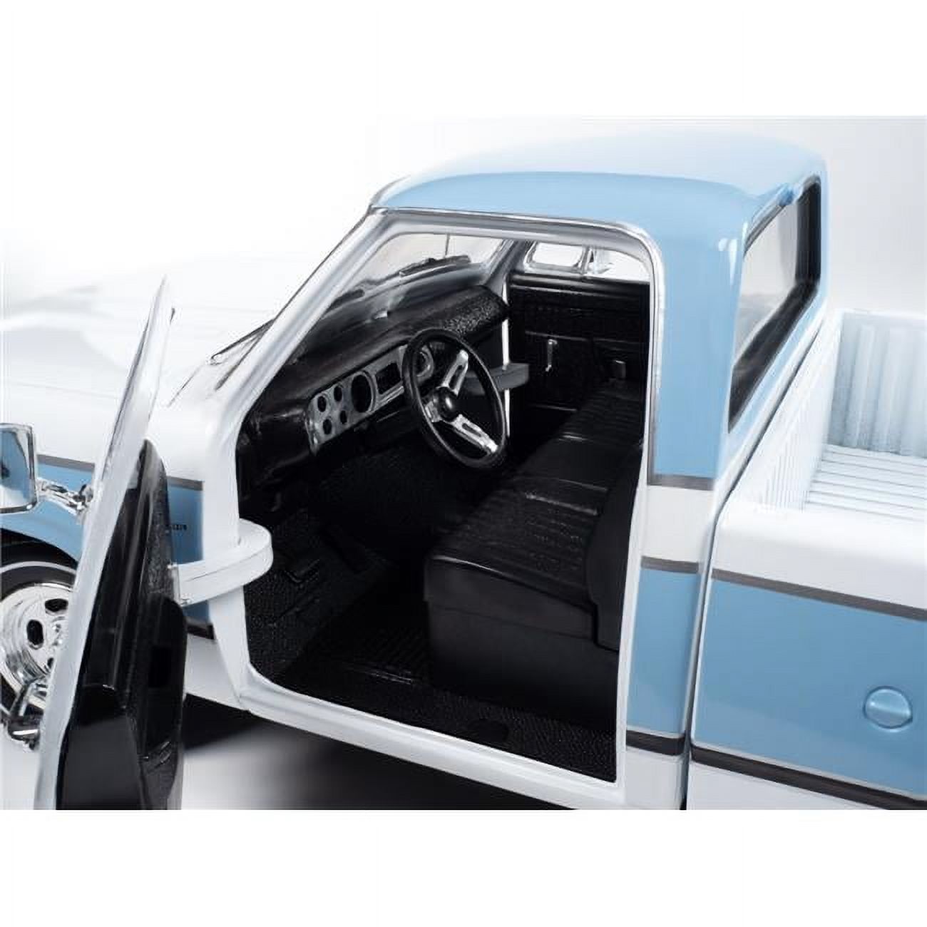 Autoworld AMM1303 1977 Dodge D100 Adventurer Sweptline Pickup Truck American Muscle Series 1-18 Scale Diecast Model Car, Light Blue & White