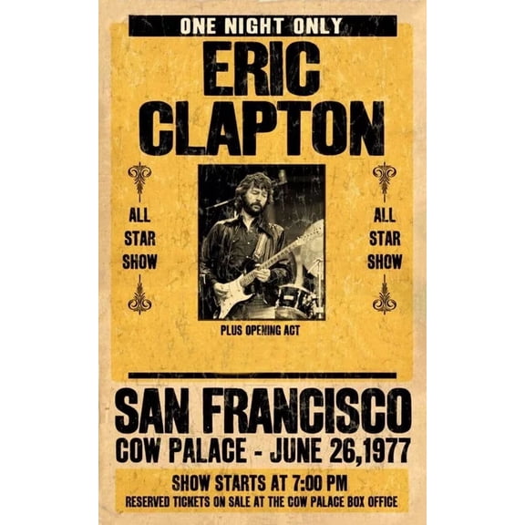 1977 ERIC CLAPTON Concert Poster Wall Art Print in SEE DESCRIPTION 11 x 17 Inch Poster