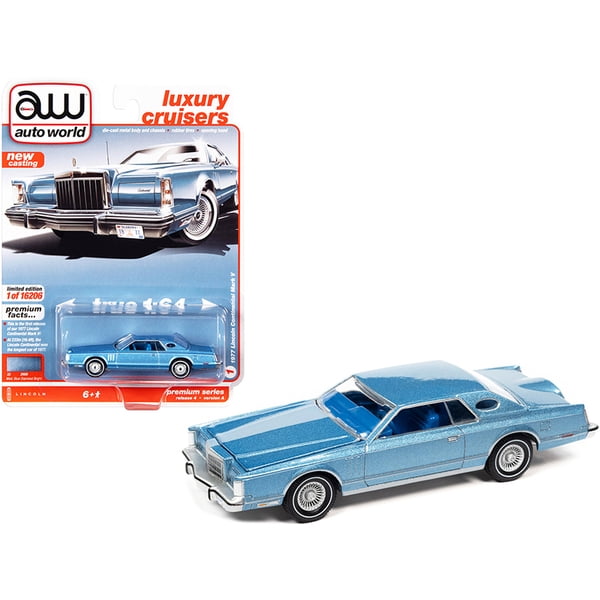 1977 Lincoln Continental Mark V Medium Blue Metallic With Blue Interior Luxury Cruisers Limited Edition To 16206 Pieces Worldwide 1/64 Diecast Model Car By Autoworld 64332-awsp079a