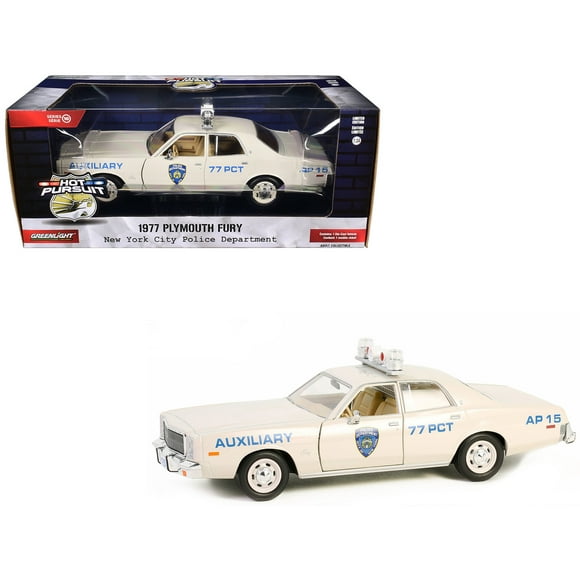 1977 Plymouth Fury Cream "NY City Police Department Auxiliary" "Hot Pursuit" Series 10 1/24 Diecast Model Car by Greenlight