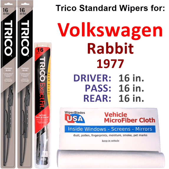 1977 Volkswagen Rabbit Wiper Blades (Set of 3) w/Rear Wiper