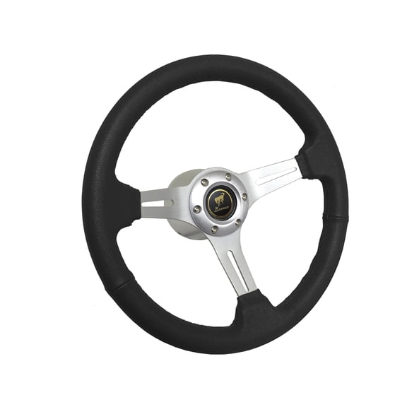 1978-1991 Ford Bronco; VSW 6 Bolt Black Leather Wrapped Steering Wheel Brushed Aluminum Kit