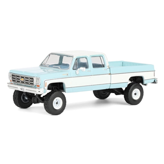 1978 Chevrolet Silverado K30 Crew Cab Pickup Truck Light Blue and White with Blue Interior 1/64 Diecast Model by IXO Models