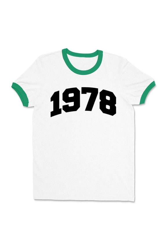 1978 College Style Ringer Tee Shirt Unisex 2X-Large White/Kelly Green