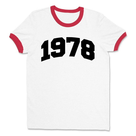 1978 College Style Ringer Tee Shirt Unisex Medium White/Red