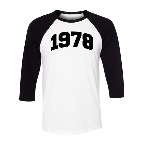 1978 College Style Three-Quarter Raglan Sleeve Baseball Shirt Unisex Large White/Black