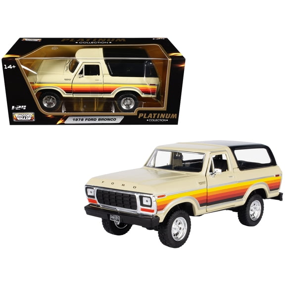 1978 Ford Bronco Custom Cream with Stripes and Black Top "Platinum Collection" Series 1/24 Diecast Model Car by Motormax