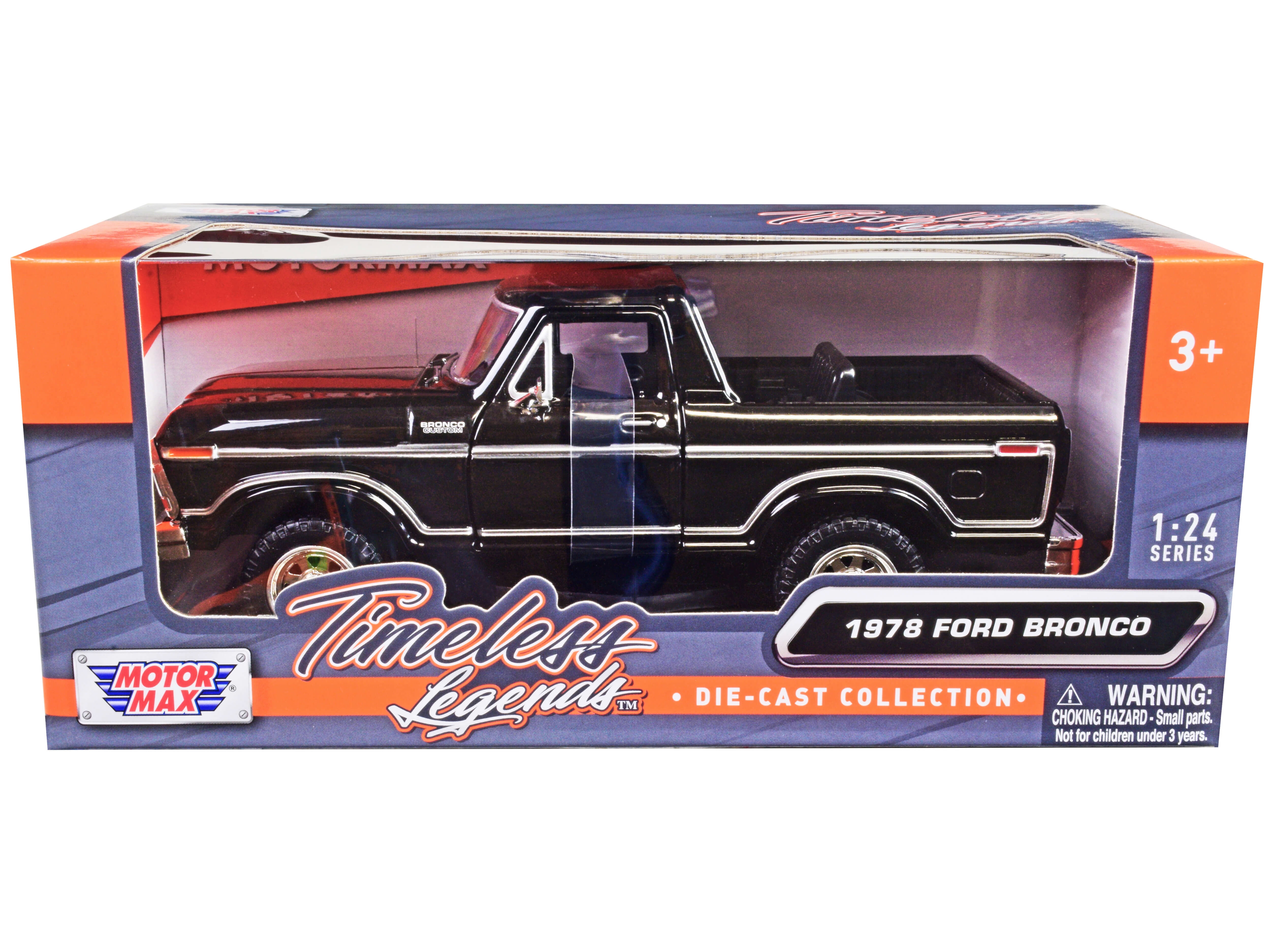 Motormax 1978 Ford Bronco Custom Open Top Diecast Model Car, Black