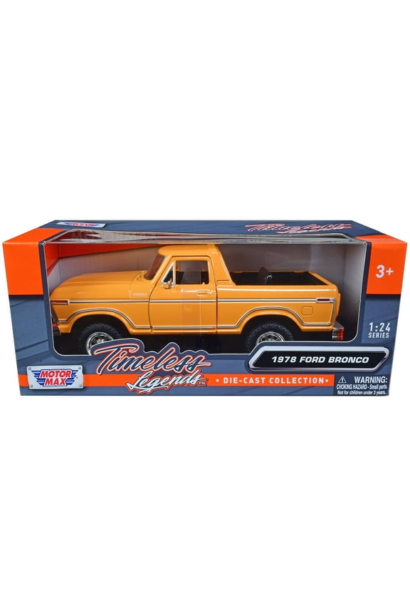 1978 Ford Bronco Custom (Open Top) Yellow with "Timeless Legends" Series 1/24 Diecast Model Car by Motormax