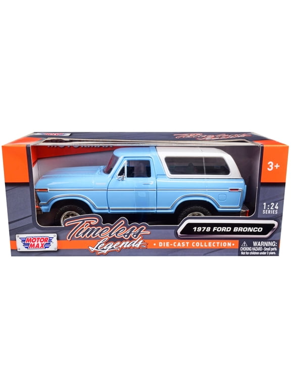 1978 Ford Bronco Custom Light Blue and White Timeless Legends Series 1 24 Diecast Model Car by Motormax