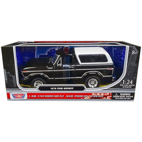 1978 Ford Bronco Police Car Unmarked Black with White Top Law Enforcement and Public Service Series 1 24 Diecast Model Car by Motormax