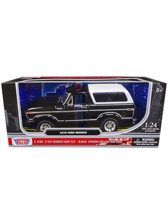 1978 Ford Bronco Police Car Unmarked Black with White Top Law Enforcement and Public Service Series 1 24 Diecast Model Car by Motormax