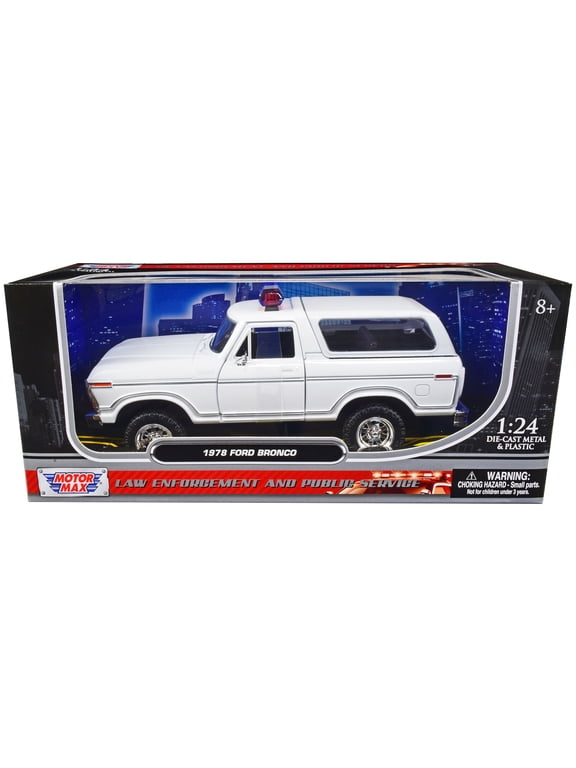 1978 Ford Bronco Police Car Unmarked White "Law Enforcement and Public Service" Series 1/24 Diecast Model Car by Motormax