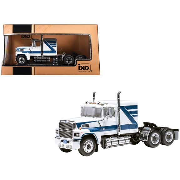 1978 Ford LTL 9000 Truck Tractor White with Blue Stripes 1/64 Diecast Model by IXO Models