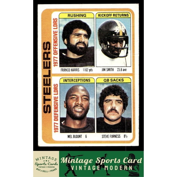 1978 Topps Football Card #522 Franco Harris Jim Smith Mel Blount Steve Furness Steelers