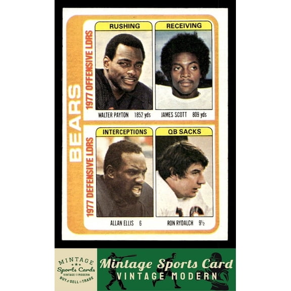 1978 Topps Team Checklists #504 Walter Payton James Scott Allan Ellis Ron Rydalch Chicago Bears Football Card