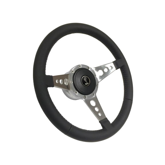 1979-1982 Mustang; VSW 9 Bolt Black Leather Wrapped Steering Wheel Kit, 3-Spoke Holes, Cobra Emblem