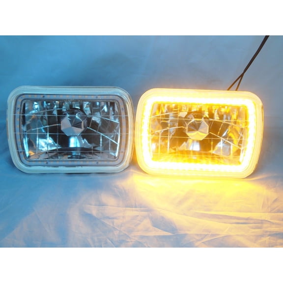 1979-1987 Chevy Chevette 7X6 H6014/6052/6054 Chrome Crystal SMD Ring Halo Amber Headlight Conversion