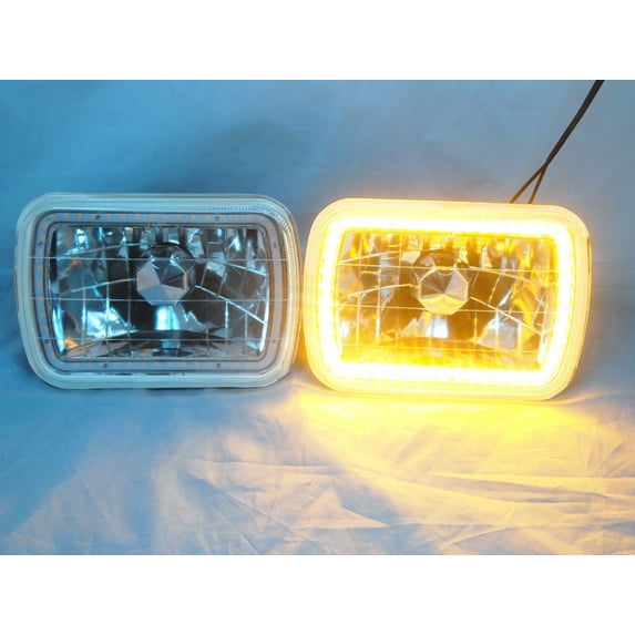 1979-1995 GMC G1500 G2500 G3500 7X6 H6014/6052/6054 Chrome Crystal SMD Ring Halo Amber Headlight Conversion