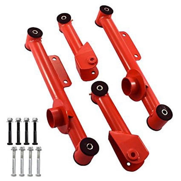 1979-2004 Ford Mustang GT, LX & Cobra Steel Upper & Lower Rear Control Arms; Powdercoated Red w/ Hardware & Bushings