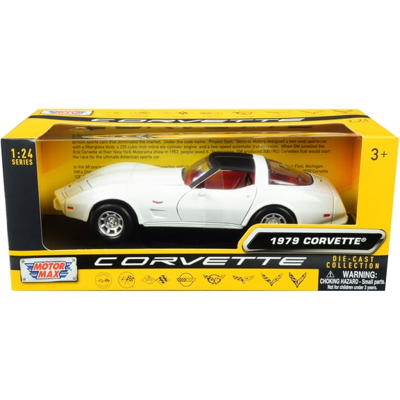 1979 Chevrolet Corvette C3 White with Black Top and Red Interior "History of Corvette" Series 1/24 Diecast Model Car by Motormax