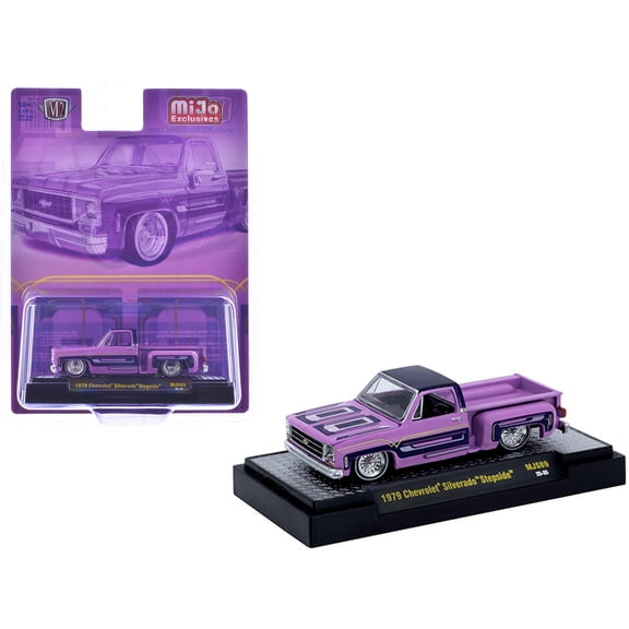 1979 Chevrolet Silverado Stepside Truck Pink with Purple Top and Graphics Limited Edition 1/64 Diecast Model Car by M2 Machines