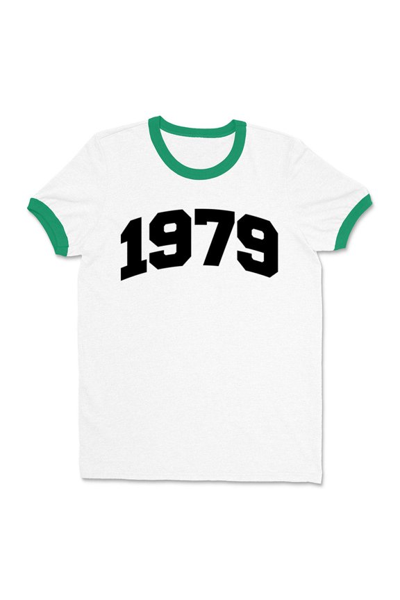 1979 College Style Ringer Tee Shirt Unisex X-Large White/Kelly Green