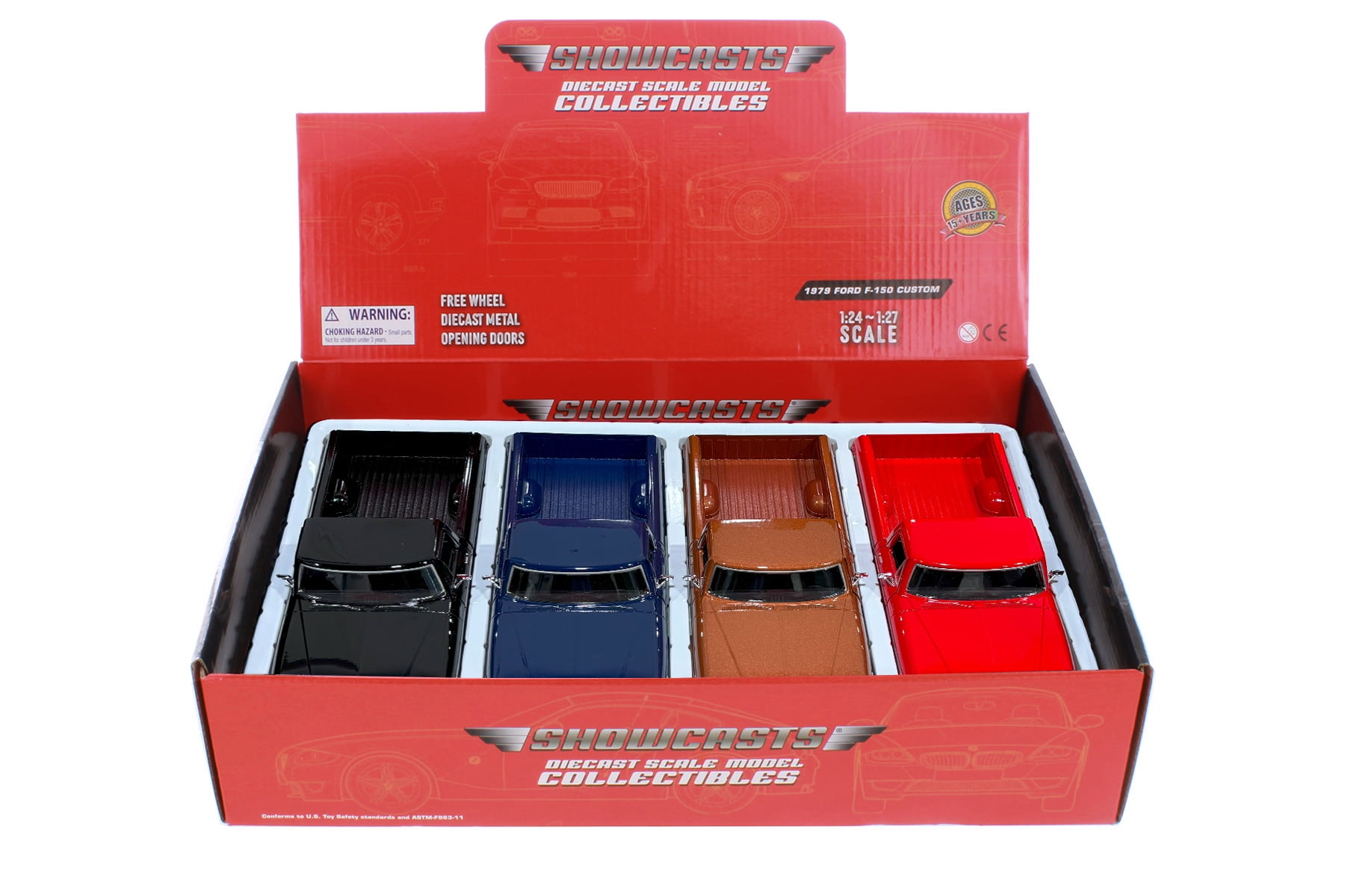 1979 Ford F-150 Custom Pickup, Blue - Showcasts 71346D - 1/24 Scale Set of 4 Diecast Model Cars