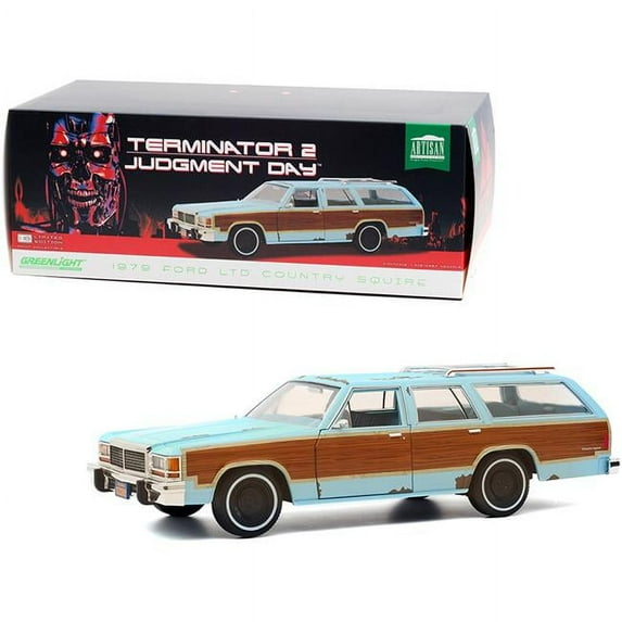 1979 Ford LTD Country Squire Light Blue with Wood Grain Paneling (Weathered) "Terminator 2: Judgment Day" (1991) Movie 1/18 Diecast Model Car by Greenlight