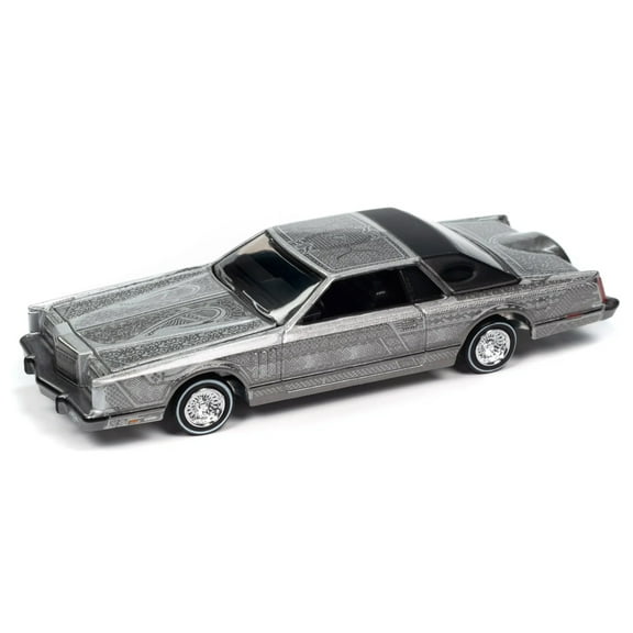 1979 Lincoln Continental Lowrider Silver Metallic with Lowrider Graphics "Luxury Cruisers" Series 1/64 Diecast Model Car by Auto World