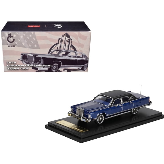 1979 Lincoln Continental Town Car Dark Blue with Black Top and Blue Interior 1/64 Diecast Model Car by Sun Star