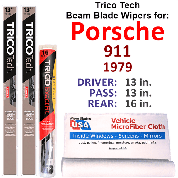 1979 Porsche 911 Beam Blade Wipers (Set of 3) w/Rear Wiper