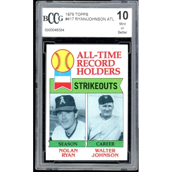 1979 Topps #417 Walter Johnson / Nolan Ryan Card BGS BCCG 10 Mint+