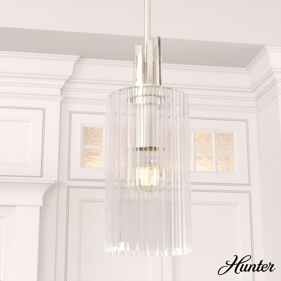Hunter - Gatz 1-light Brushed Nickel, Mini Pendant Light, Dimmable, Modern Style, Cylinder Shaped, for Bedrooms, Dining, Living Rooms - 19792
